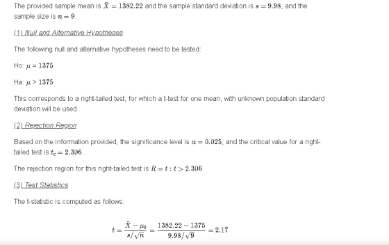 The provided sample mean is sample size isn 9 - 1382.22 and the sample standard deviation is s 9.98, and the The following nu