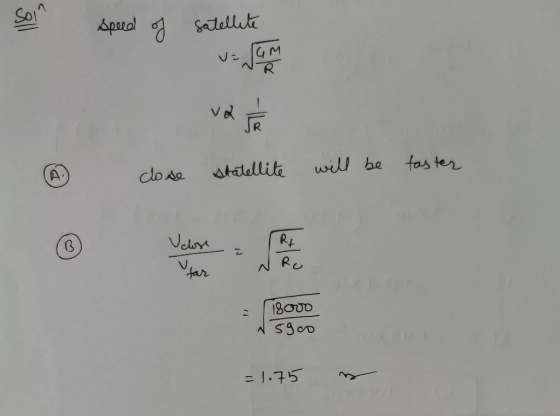 speed of satellite close statellite will be taster PX - 18000 N 5900 = 1.75