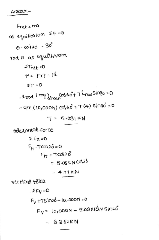 Answer! - fret ma at equilibriom EF =0 0=60120 - 80° rod is at equilbrion streto N = fxF= Fl ST=0 - lood Img Shaucos60+ T lro