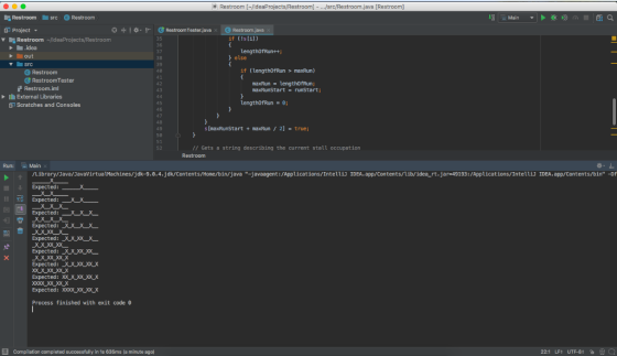 Restroom [-/IdeaProjects/Restroom] - src/Restroom.java [Restroom] Project ▼ *申旮卜 σ RestroornTesterjava . G Restroom Java if
