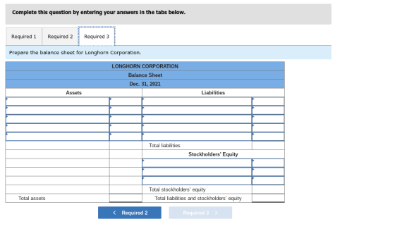 Complete this question by entering your answers in the tabs below. Required 1 Required 2 Required 3 Prepare the balance sheet