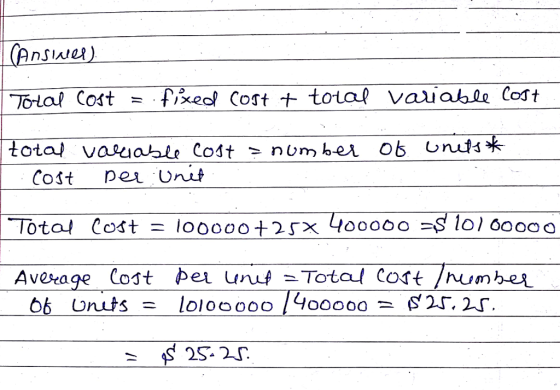 (AnsiNer) Total Costloo00o+2s* 400000 -$ 1o1 dooc