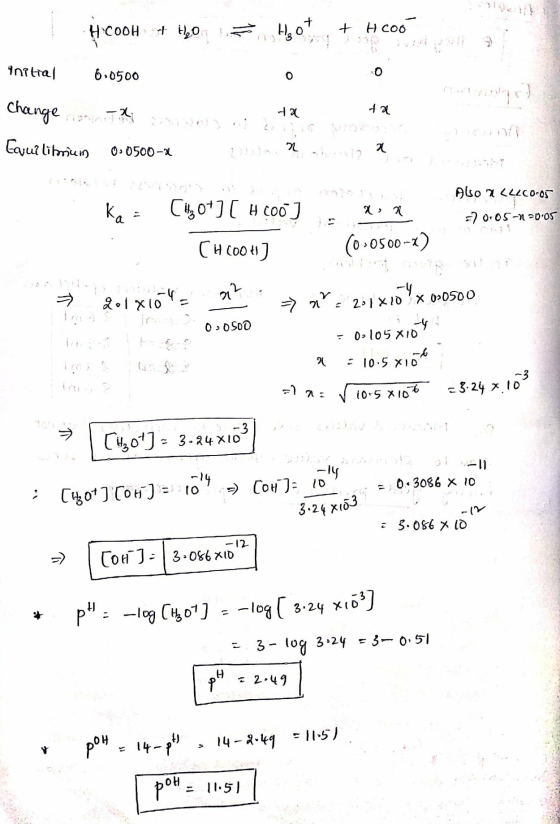 ЧcoOH + 6,0 - от + Hсоб initial б•0500 о баярлалаа change Ча 4 а Equilibrium О» 050-х х ALSO O CLLCO-05 ka Сн, o][нсоо] я, а