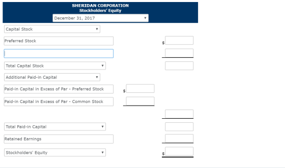 SHERIDAN CORPORATION Stockholders Equity December 31, 2017 Capital Stock Preferred Stock Total Capital Stock Additional Paid