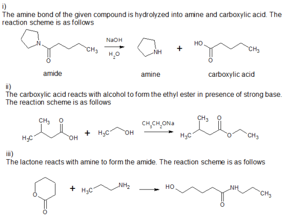 The amine bond of the given compound is hydrolyzed into amine and carboxylic acid. The reaction scheme is as follows NaOH Y C