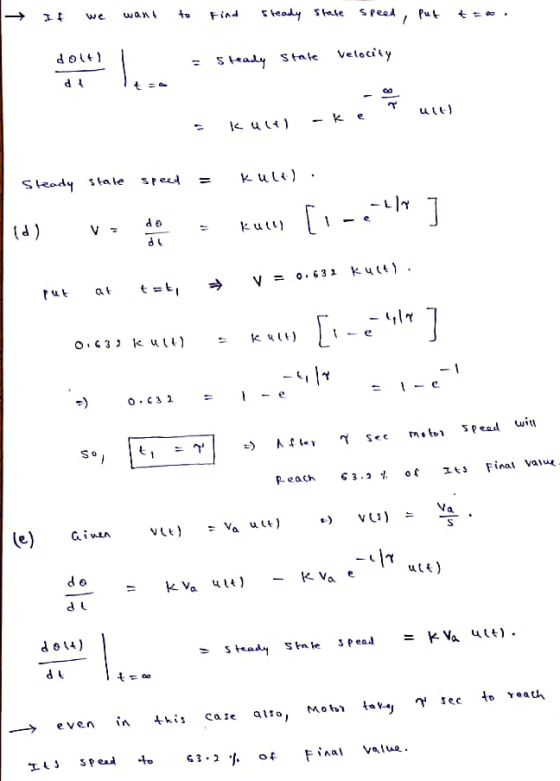 WON to Find steady state speed put dolt) Velocity Steady state d! + 00 uit) kulal 1 speed = kult). Steady stale -LITY de ^ ]