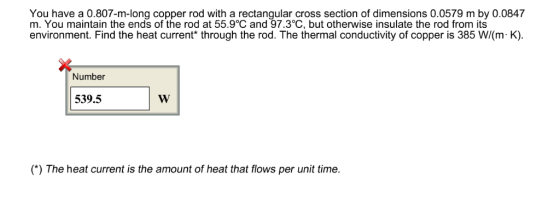You have a 0.807-m-long copper rod with a rectangular cross section of dimensions 0.0579 m by 0.0847 m. You maintain the ends