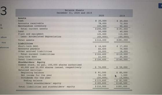 Balance Sheets December 31, 2020 and 2019 2020 2019 $ 25,000 78,000 103,000 $ 206,000 50,000 125,000 (65,000) $ 316,000 $ 20,