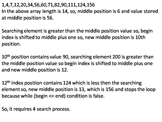 1,4,7,12,20,34,56,60,71,82,90,111,124,156 In the above array length is 14, so, middle position is 6 and value stored at middl