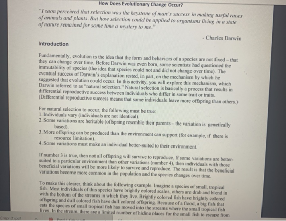 How Does Evolutionary Change Occur? I soon perceived that selection was the keystone of mans success in making useful races
