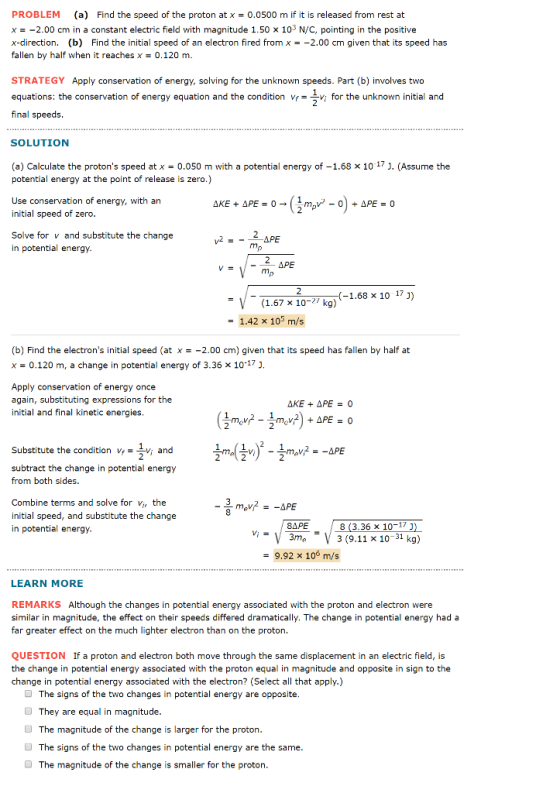 PROBLEM (a) Find the speed of the proton at x 0.05