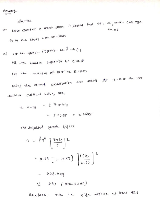 iventhat 아xwomen over a v- Lerus consider A recent swgy indicated that the 10 0 5s in the Stuay were windaus let **e SamrlePOr on be v -o 10 et the g o er be E 0.05 Using the noimal disibuon ar ea tablgjfor o the two = ±と0.lol The deguided amfk- ei^eis 1-645 2 o.05 32.89 e fora , tue re- șiée must be aㅏ least 403