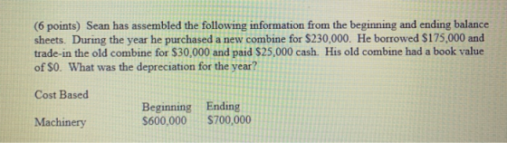 6 points) Sean has assembled the following information from the beginning and ending balance sheets. During the year he purch