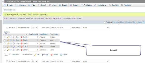 Server 127.0.0.1 >> Database: cd > Table Employee Browse Structure L SQL Search * Insert Export Import 3 Privileges Operation