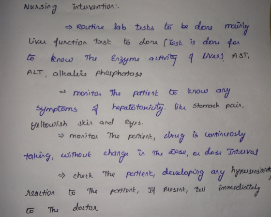 Nursing intuvention: - Routine lab tests to be done maisty liver function test to done (Test is done for to know The Enzyme a
