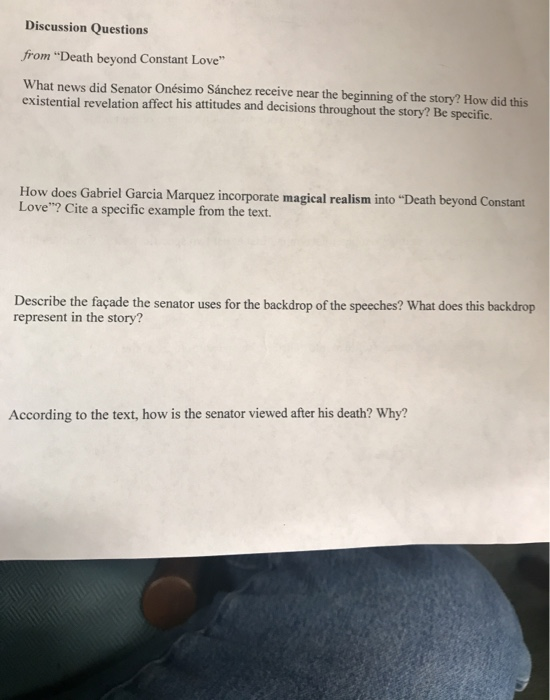 Discussion Questions from Death beyond Constant Love What news did Senator Onésimo Sánchez receive near the beginning of th