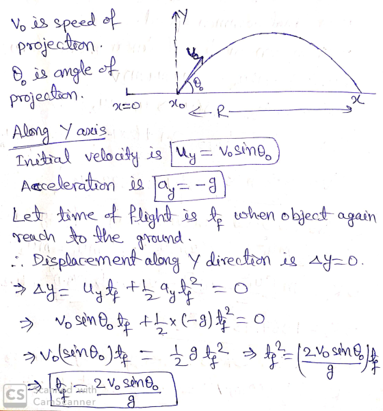 L 220 26 a ER No is speed of 1 ay projection o is angle of projection. Along y asis Initial velocity is My = Vosing Accelerat