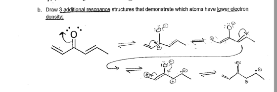 b. Draw 3 additional resonance structures that demonstrate which atoms have lower electron density: ن ی من وته توجه