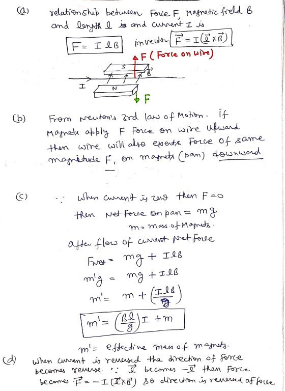ca) relationship between Force F, Magnetic field B and length I is and current I is F I IB invector ² I ex 4F ( Forle on wire