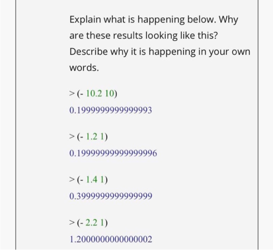 Explain what is happening below. Why are these results looking like this? Describe why it is happening in your own words. >(-