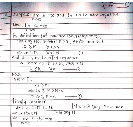 Sol-11 suppose lim Sn-co and tn įsa bounded sequence n-700 yo of sequence converging to c r any real number ElN Juch tha VM i