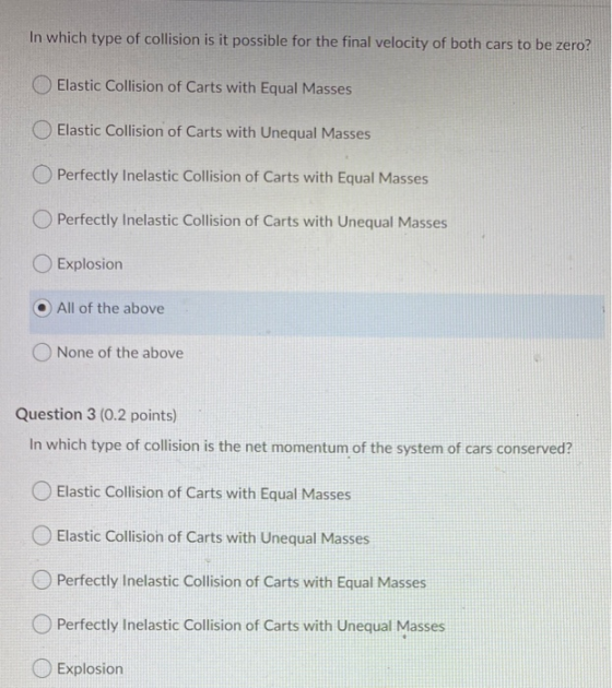 In which type of collision is it possible for the final velocity of both cars to be zero? Elastic Collision of Carts with Equ