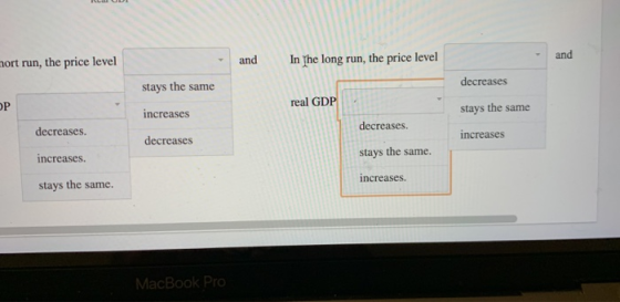 hort run, the price level and In The long run, the price level and stays the same decreases real GDP increases stays the same