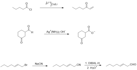 CuLI CI Ag(NH3)2 OH H 1. DIBAL-H NaCN CHO CN Br 2. H30