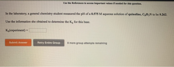 Use the References to access Important values if needed for this question. In the laboratory, a general chemistry student mea