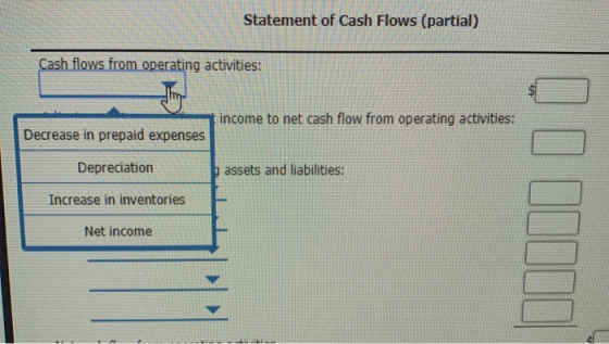 Statement of Cash Flows (partial) Cash flows from operating activities: income to net cash flow from operating activities: De