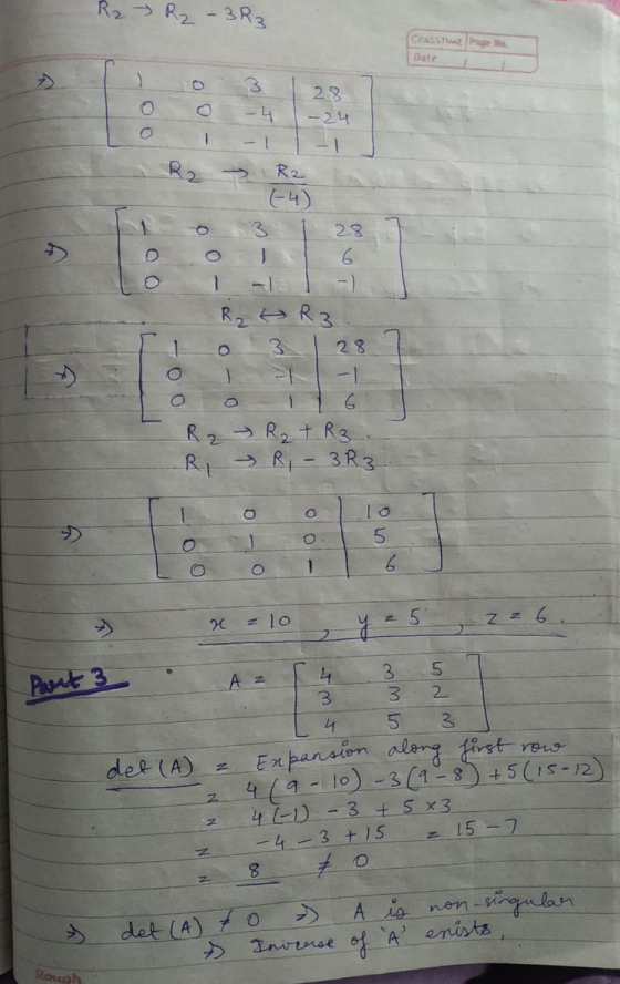 R₂ R₂ - 3R3 CLASSTIME Dare 1-24 - -1 R24 0000 Re (-4) T O 3 1 28 ] . R2 PR3. R2 R R₂ + Rz. R, - 3R3 Lol.15 5 > X = 10 x = lo