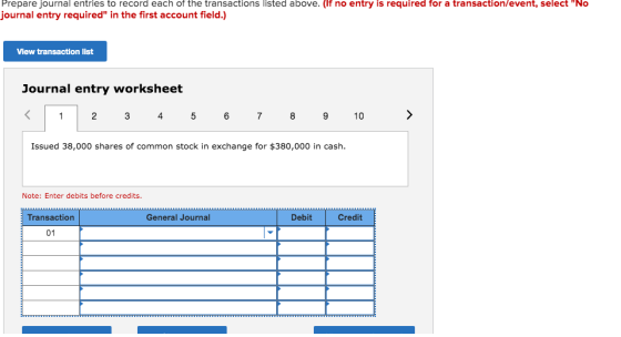Prepare journal entries to record each of the transactions listed above. (If no entry is required for a transaction/event, se