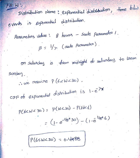 time blu Far W: Distribution Name: Exponential distribution, events is. Exponential distribution, Parameters Value; 8 hours -