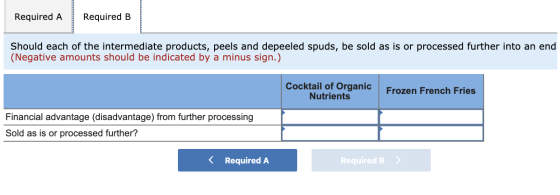 Required A Required B Should each of the intermediate products, peels and depeeled spuds, be sold as is or processed further