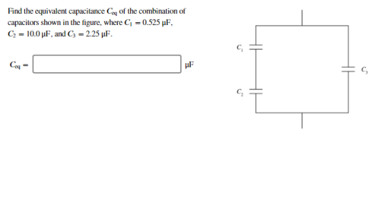 Find the equivalent capacitance Co of the combination of capacitors shown in the figure, where G-0.525 μF, G-10.0 μF, and C3-2.25 μF
