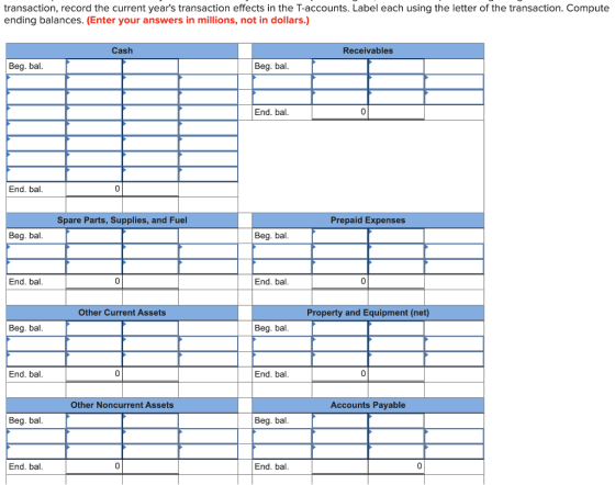 transaction, record the current years transaction effects in the T-accounts. Label each using the letter of the transaction.