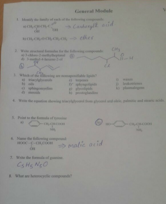General Module 1. Identify the fumily of each of the following compounds b) CH, CH,O CH, CH, CH, 2. Write siructural formulas