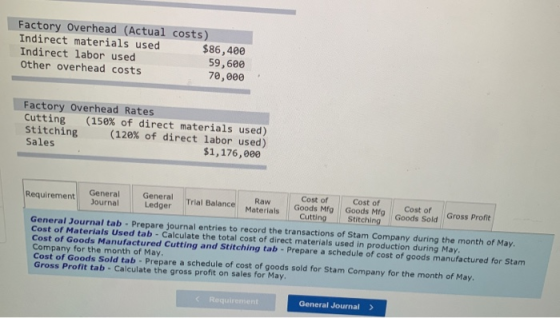 Factory Overhead (Actual costs) Indirect materials used $86,400 Indirect labor used 59,600 Other overhead costs 70,000 Factor