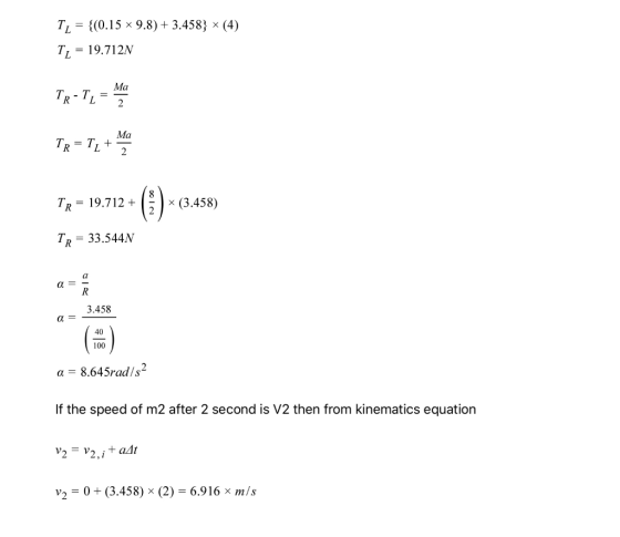 TL = {(0.15 ~ 9.8) + 3.458} (4) TL = = 19.712N Ma TROT, 2 Ma TR = TL+ 2 TR = 19.712 + () - x (3.458) TR = 33.544N a = a R 3.4