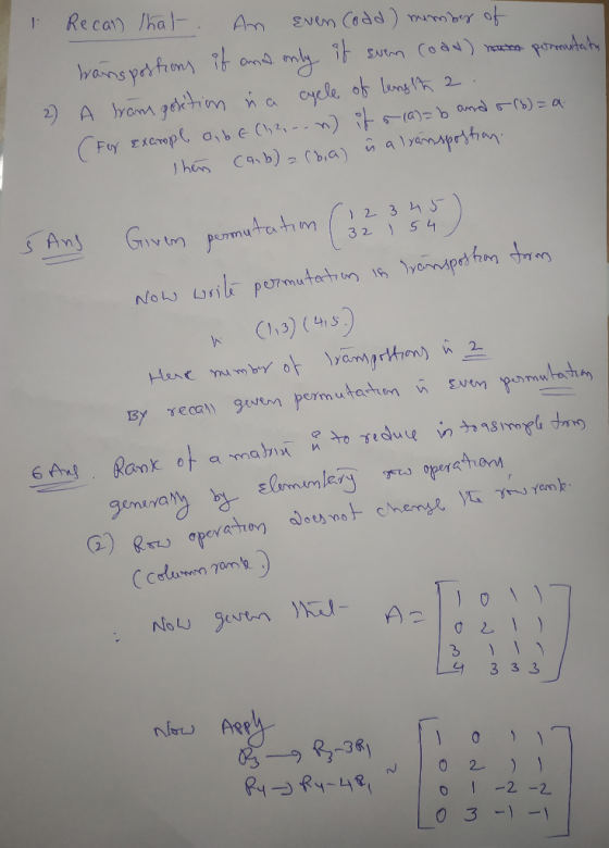 I An Even codd) number of Recall that wanspostions if and only if even codo) numa ponuntata A bram position ha cycle of lengt