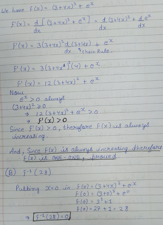 We have f)(3+u dx do dou do choin Rule b)12 (3+4x) Nou Since f(a)o, thesofae us alo 01 423 Putting Flo) 33+1 o) 2+1:28 (28) o