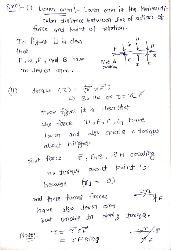 Sol - (1) Lever arm- lever arm is the perpen di- cular distamce between line of action of force and point of rotation. In f