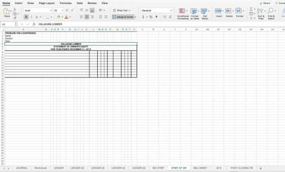 Home insert Draw Page Layout Formulas Data Review View Share .com BTV A - r genter - S CALLAHAN LUMBER LEDER LEDER LEDER LEDG