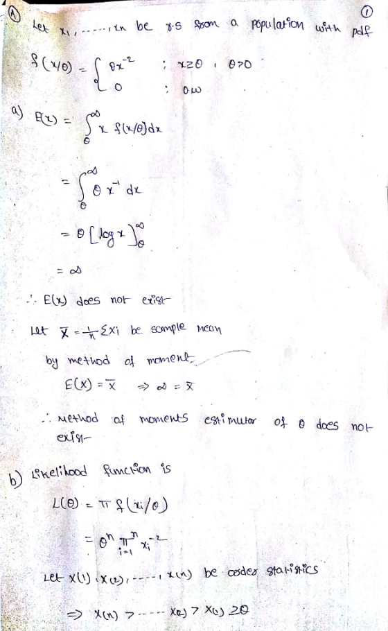Edoes not eit oy method o omen 上 , NeAhod os mov.ents estỉ mutor θ does not- b) Likelihood funct on