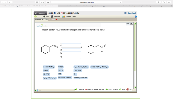In each reaction box, place the best reagent and c