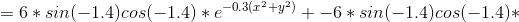 =6*sin(-1.4)cos(-1.4)*e^{-0.3(x^{2}+y^{2})}+-6*sin(-1.4)cos(-1.4)*