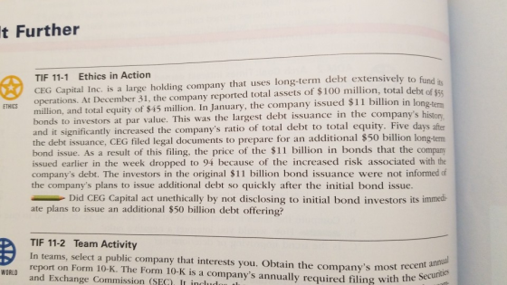 It Further CEG Capital Inc. is a large holding company that uses long-term debt extensively to fund its operations. At Decemb