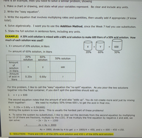 Here is an example, then you need to solve a similar problem, showing 1. Make a chart or drawing, and state what your variabl