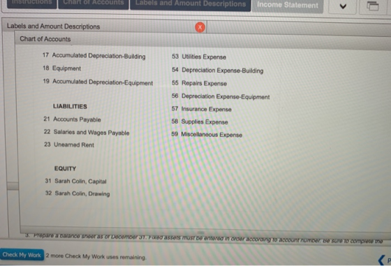 Instructions Chart of Accounts Labels and Amount Descriptions Income Statement Labels and Amount Descriptions Chart of Accoun