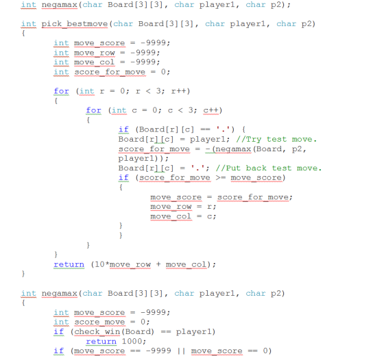 int negamax (char Board [3] [3], char playerl, char p2) int pick bestmove (char Board [3] [3], char playerl, char p2) int mov